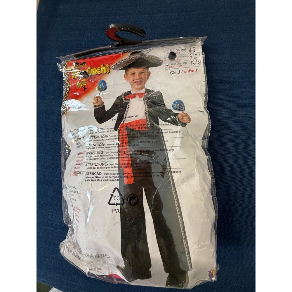 Forum Novelties Mariachi Dancer Costume Kid L 12-14 Black Silver Charro Dress Up - Picture 2 of 8